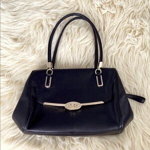 Coach Black Leather Bag Gold Accents Lightweight Office siren Corp Core Like New
